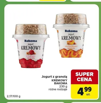 Jogurt z granolą Bakoma Kremowy z malinami promocja w Carrefour Express