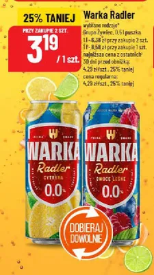 Piwo Warka Radler wybrane rodzaje promocja w POLOmarket