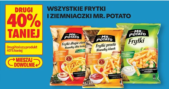 Wszystkie frytki i ziemniaczki Mr. Potato DRUGIE -40% promocja w Biedronka