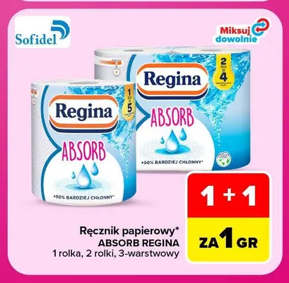 Ręcznik papierowy Absorb Regina 2 rolki 3-warstwowy promocja w Carrefour Market