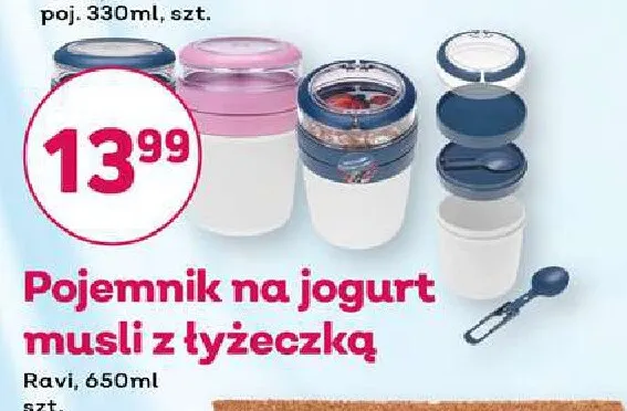 Pojemnik na jogurt musli z łyżeczką 650 ml Ravi promocja w Bliski