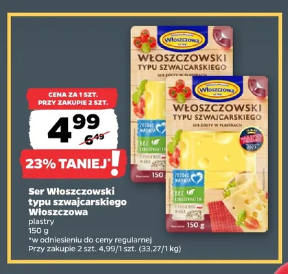 Ser włoszczowski typu szwajcarskiego w plastrach Włoszczowa promocja w Netto