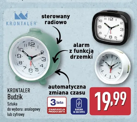 Budzik analogowy Krontaler promocja w Aldi