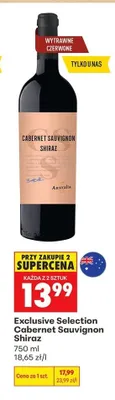 Wino czerwone wytrawne Exclusive Selection Cabernet Sauvignon Shiraz promocja w Biedronka