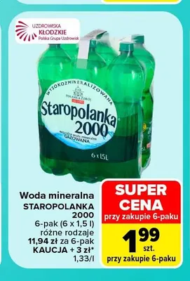 Woda mineralna Staropolanka 2000 6-pak 1,5 l promocja w Carrefour Market
