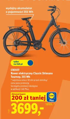 Rower elektryczny Classic Shimano Tourney CRIVIT promocja w Lidl