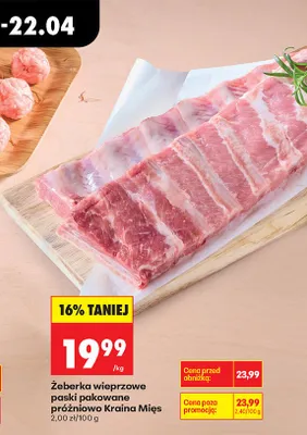 Żeberka wieprzowe paski pakowane próżniowo promocja w Biedronka