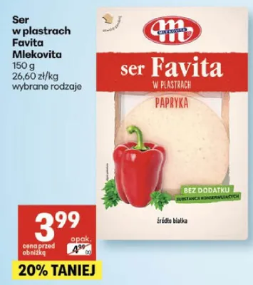 Ser w plastrach Favita Mlekovita promocja w Delikatesy Centrum