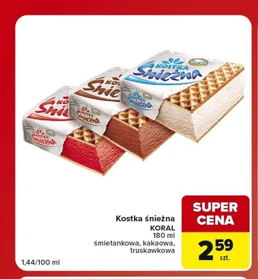 Lody kostka śnieżna Koral kakaowa promocja w Carrefour Market