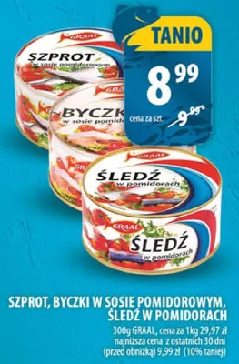 Szprot, byczki w sosie pomidorowym, śledź w pomidorach promocja w Arhelan
