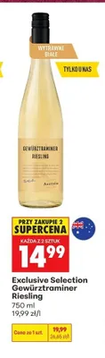 Wino białe wytrawne Exclusive Selection Gewürztraminer Riesling promocja w Biedronka