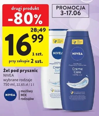 Żel pod prysznic NIVEA Creme Care promocja w Intermarche