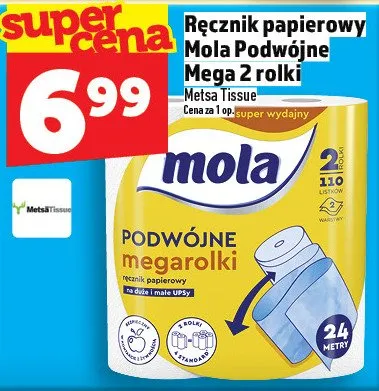 Ręcznik papierowy Mola Podwójne Megarolki 2 rolki promocja w TOPAZ