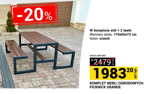 Komplet mebli ogrodowych picknick grande w komplecie stół + 2 ławki promocja w Merkury Market