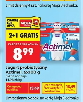 Jogurt probiotyczny Actimel 6-pak 100 g promocja w Biedronka