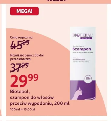 Szampon do włosów przeciw wypadaniu Biotebal promocja w Rossmann
