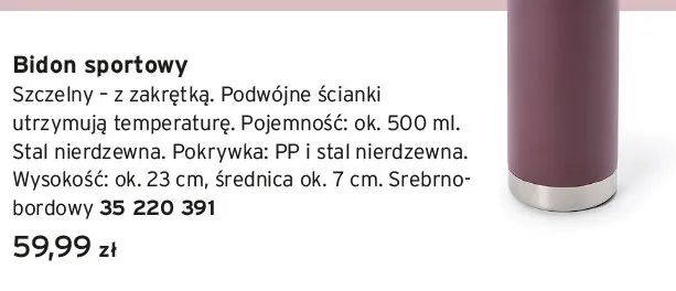 Bidon sportowy srebrno-bordowy promocja w Tchibo
