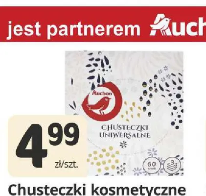 Chusteczki kosmetyczne uniwersalne 3-warstwowe Auchan promocja w Marketvita
