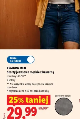 Szorty jeansowe męskie z bawełną Esmara Men promocja w Lidl