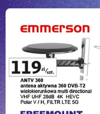 Antena aktywna Emmerson ANTV 360 DVB-T2 wielokierunkowa multi directional VHF UHF 28dB 4K HEVC Polar V / H, FILTR LTE 5 g promocja w Auchan