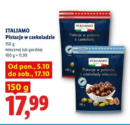 Pistacje w czekoladzie mlecznej Italiamo promocja w Lidl