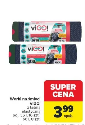 Worki na śmieci z taśmą VIGO!, poj. 35 l, 10 szt., 60 l, 8 szt. promocja w Carrefour