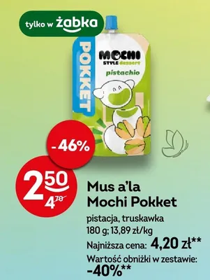 Mus a'la Mochi Pokket pistacja, truskawka promocja w Żabka
