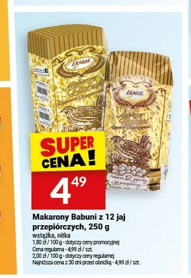 Makarony Babuni z 12 jaj przepiórczych wstążka 250g promocja w Twój Market