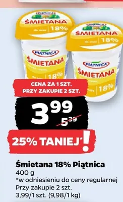 Śmietana 18% Piątnica promocja w Netto