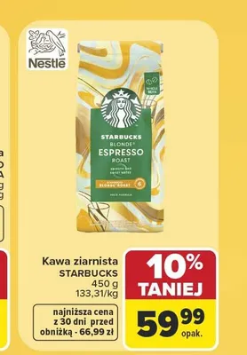 Kawa ziarnista Starbucks Blonde Espresso Roast promocja w Carrefour Market