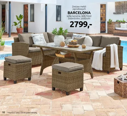 Zestaw mebli ogrodowych Barcelona sofa narożna stół fotel 2xsiedzisko poduszki promocja w Black Red White