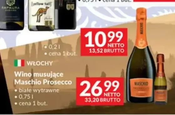 Wino musujące Maschio Prosecco białe wytrawne promocja w Makro