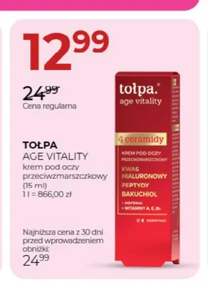 Krem pod oczy przeciwzmarszczkowy Age Vitality Tołpa promocja w Drogerie Jawa