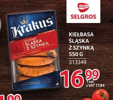 Kiełbasa śląska z szynką Krakus 550 g promocja w Selgros