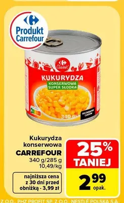Kukurydza konserwowa Carrefour promocja w Carrefour Market