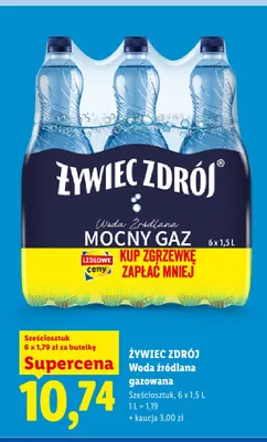 Woda źródlana gazowana Żywiec Zdrój Mocny Gaz 6-pak promocja w Lidl