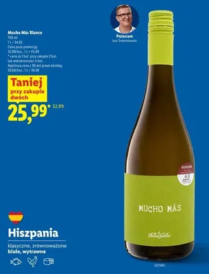Wino białe wytrawne Mucho Más Blanco promocja w Lidl