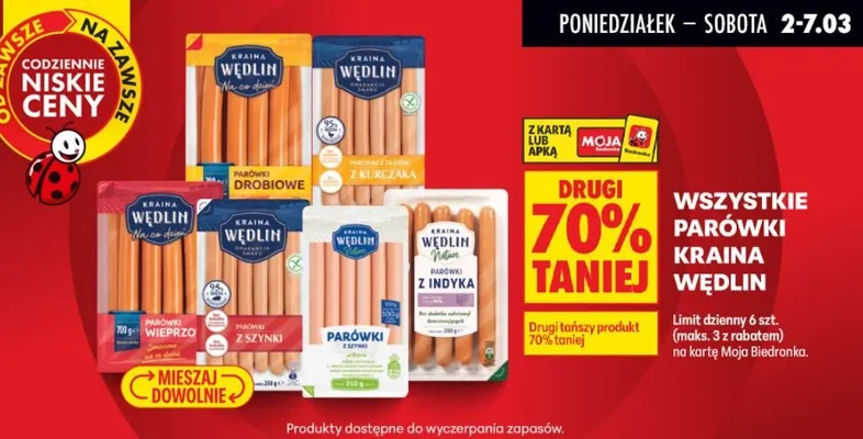 Wszystkie parówki DRUGIE -70% promocja w Biedronka
