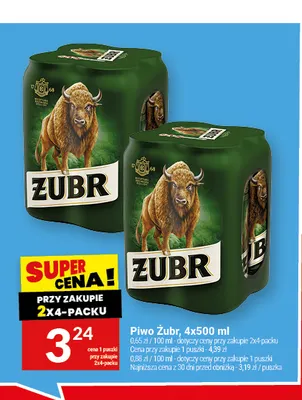 Piwo Żubr 4-pak 500 ml promocja w Twój Market