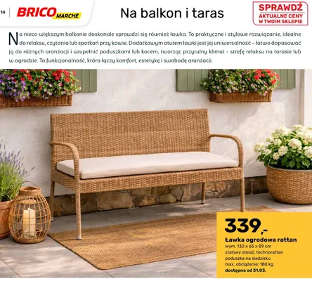 Ławka ogrodowa rattan promocja w Bricomarche