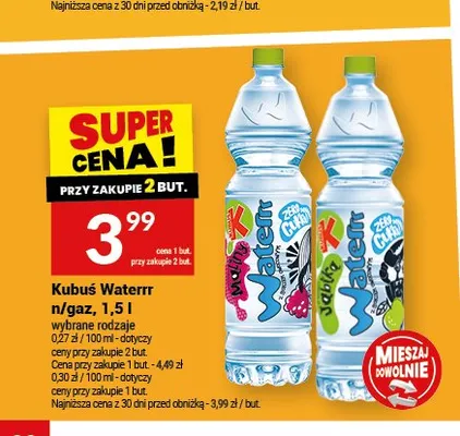 Woda niegazowana jabłko Kubuś Waterrr 1,5 l promocja w Twój Market