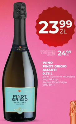 Wino Pinot Grigio Amanti białe wytrawne musujące promocja w Duży Ben