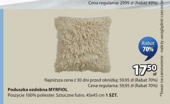 Poduszka ozdobna JYSK MYRFIOL promocja w Jysk