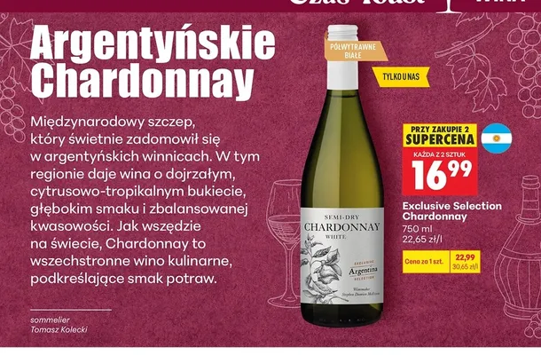 Wino białe Exclusive Selection Chardonnay promocja w Biedronka
