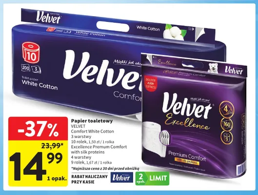 Papier toaletowy Velvet Excellence Premium Comfort 9-pak promocja w Intermarche