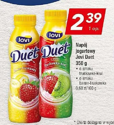 Napój jogurtowy Jovi Duet o smaku banan-truskawka promocja w LEWIATAN