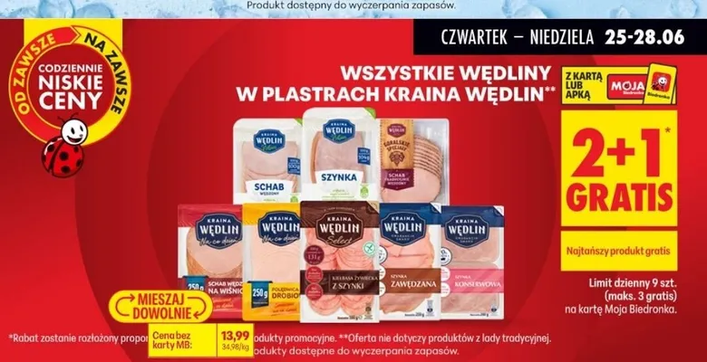Szynka zawędzana Kraina Wędlin Gwarancja Świeżości promocja w Biedronka