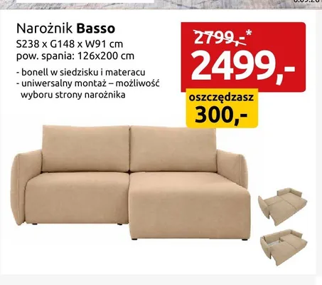 Narożnik Basso promocja w Black Red White