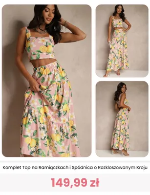 Komplet damski top na ramiączkach i spódnica o rozkloszowanym kroju Renee promocja w Renee