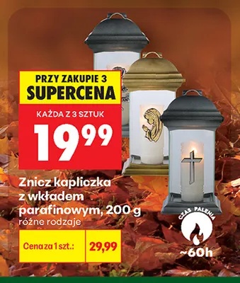 Znicz kapliczka z wkładem parafinowym 200 g promocja w Biedronka